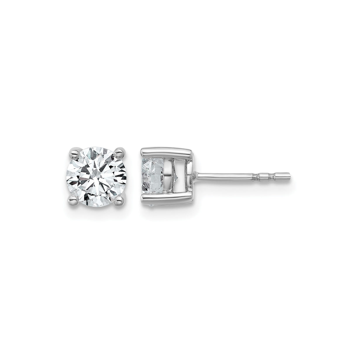 14k White Gold Stud Earrings with Lab Grown Round Diamond Solitaire, Four Prong Setting