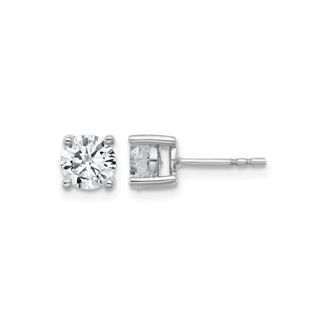 14k White Gold Stud Earrings with Lab Grown Round Diamond Solitaire, Four Prong Setting