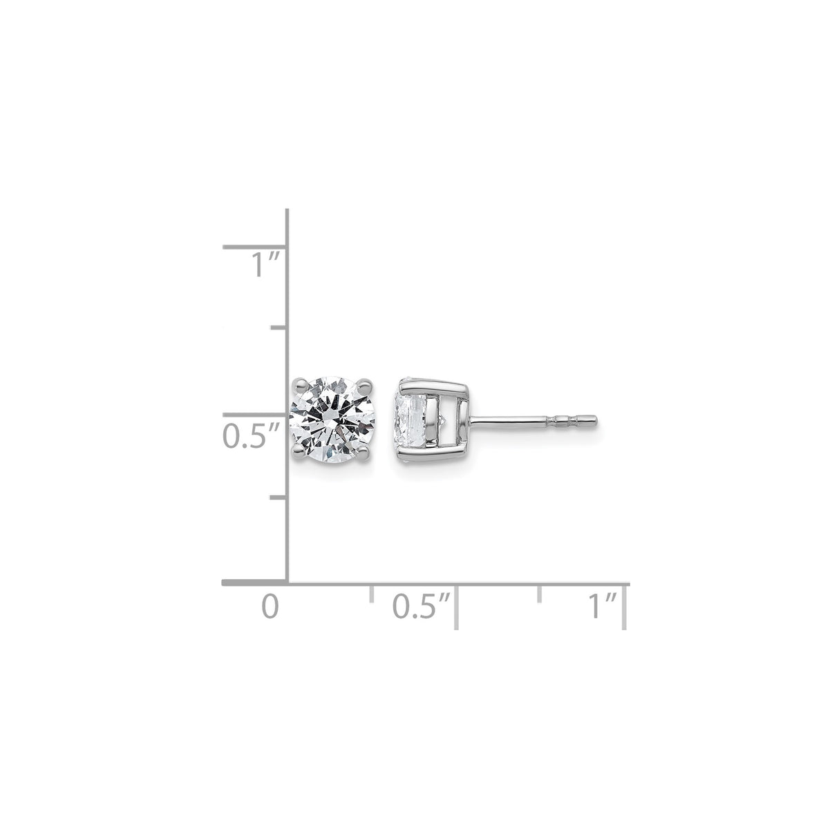 14k White Gold Diamond Stud Earrings, Round Solitaire, Four-Prong Setting, Push-Backs