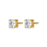 14k Yellow Gold Solitaire Stud Earrings with Round Cut Clear Gemstones in Four Prong Setting