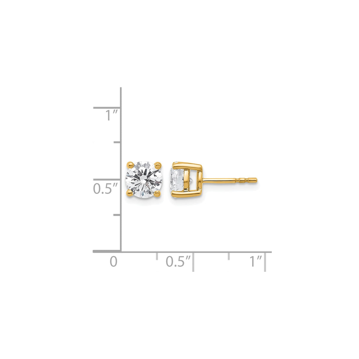 14k Yellow Gold Solitaire Stud Earrings with Round Cut Clear Gemstones in Four Prong Setting