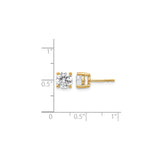 14k Yellow Gold Solitaire Stud Earrings with Round Cut Clear Gemstones in Four Prong Setting