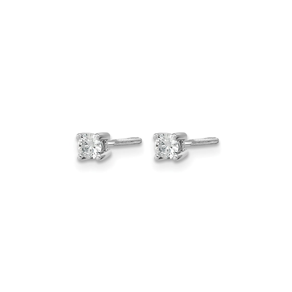 14k White Gold Diamond Stud Earrings, Solitaire Round Lab Grown, Four Prong Screw Back