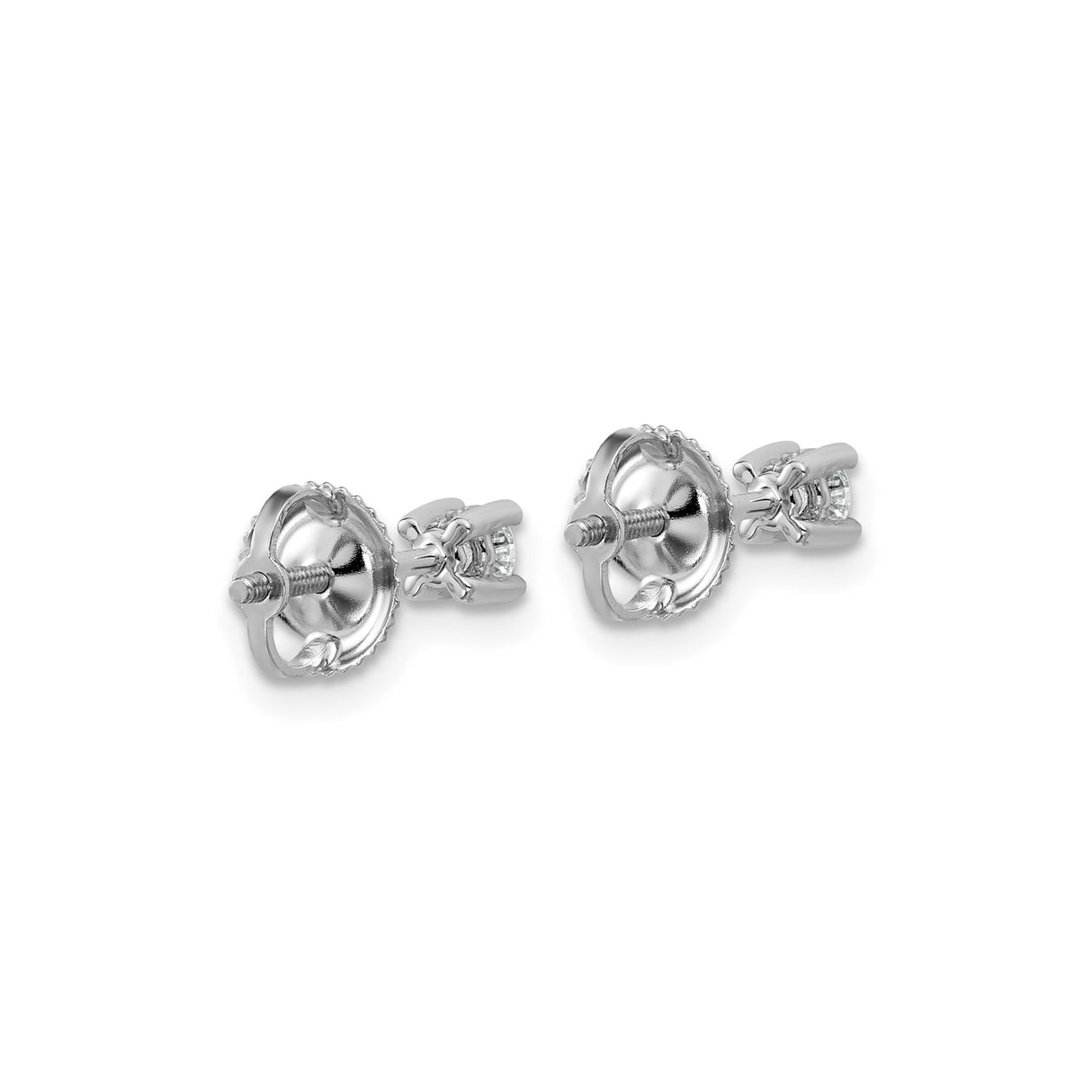 14k White Gold Diamond Stud Earrings, Solitaire Round Lab Grown, Four Prong Screw Back