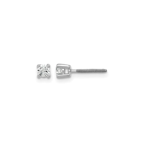 14k White Gold Diamond Stud Earrings, Solitaire Round Lab Grown, Four Prong Screw Back