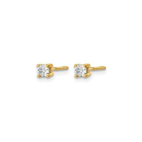 14k Yellow Gold Stud Earrings with Round Cut Clear Gemstones, Four Prong Screwback Design
