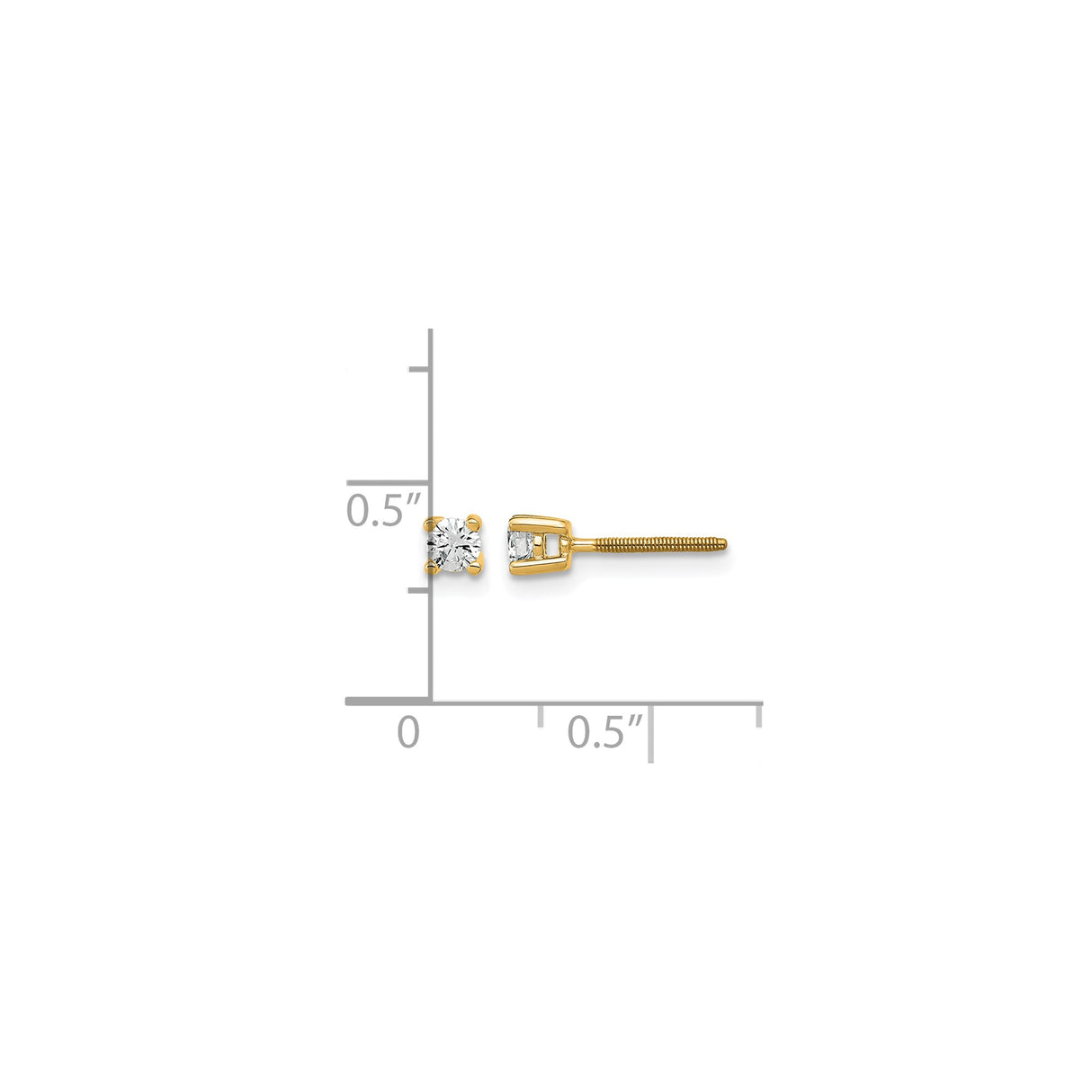 14k Yellow Gold Stud Earrings with Round Cut Clear Gemstones, Four Prong Screwback Design