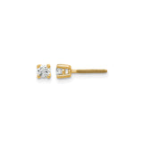 14k Yellow Gold Stud Earrings with Round Cut Clear Gemstones, Four Prong Screwback Design