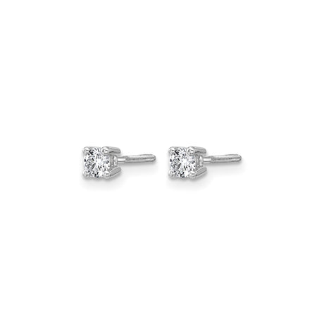 14k White Gold Diamond Stud Earrings, Round Cut Solitaire, Classic Four Prong Setting