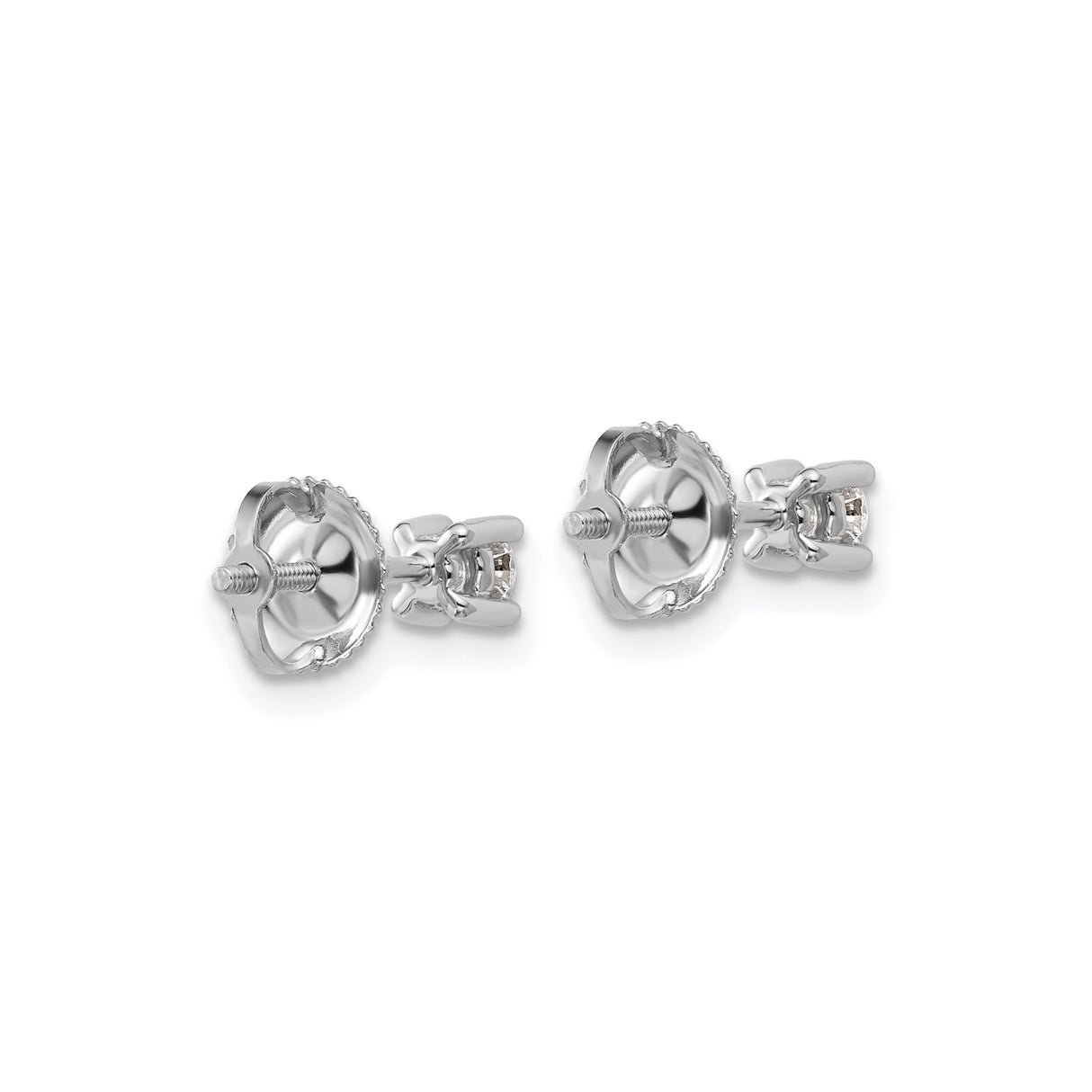 14k White Gold Diamond Stud Earrings, Round Cut Solitaire, Classic Four Prong Setting