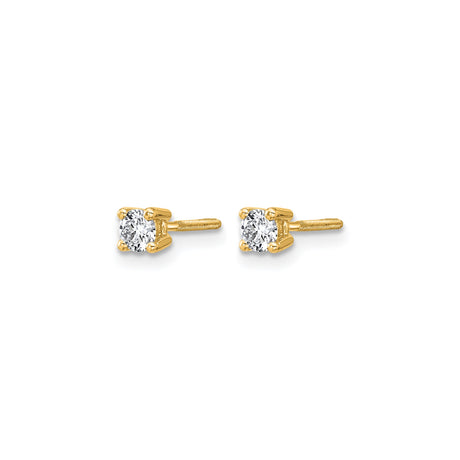 14k Yellow Gold Stud Earrings with Round Cut Clear Gemstones, Four Prong Setting, Screw Back