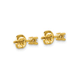 14k Yellow Gold Stud Earrings with Round Cut Clear Gemstones, Four Prong Setting, Screw Back