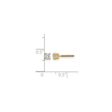 14k Yellow Gold Stud Earrings with Round Cut Clear Gemstones, Four Prong Setting, Screw Back
