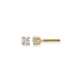 14k Yellow Gold Stud Earrings with Round Cut Clear Gemstones, Four Prong Setting, Screw Back
