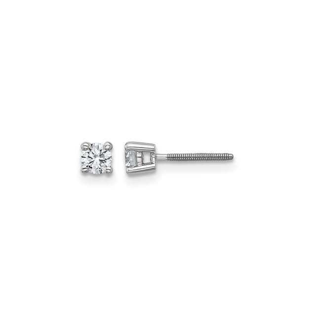 14k White Gold Diamond Stud Earrings with Round Lab Grown Diamonds, Four Prong Solitaire Setting
