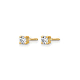 14k Yellow Gold Solitaire Stud Earrings with Clear Gemstone, Screw Back, Unisex Minimalist Design