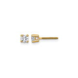 14k Yellow Gold Solitaire Stud Earrings with Clear Gemstone, Screw Back, Unisex Minimalist Design