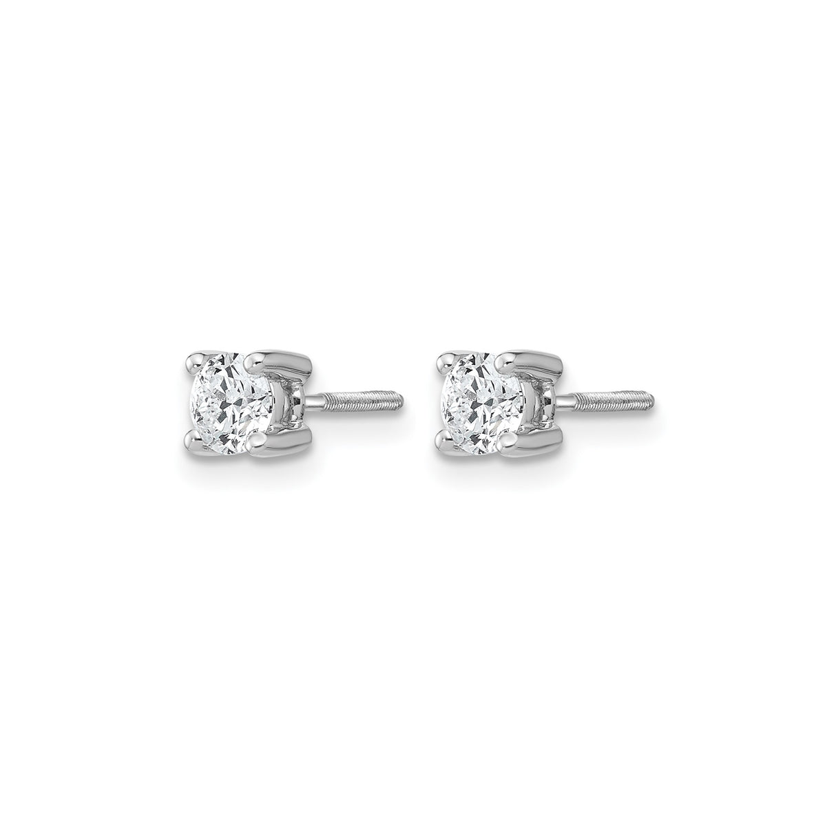 14k White Gold Diamond Stud Earrings with Lab Grown Round Diamonds, Screw Back, Classic Design
