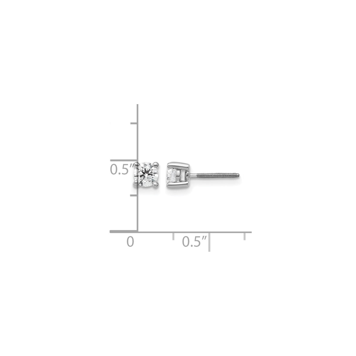 14k White Gold Diamond Stud Earrings with Lab Grown Round Diamonds, Screw Back, Classic Design