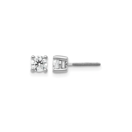 14k White Gold Diamond Stud Earrings with Lab Grown Round Diamonds, Screw Back, Classic Design