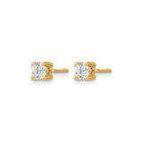14k Yellow Gold Stud Earrings with Round Cut Lab Diamond Solitaire, Four Prong Screwback Design