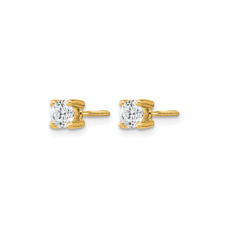 14k Yellow Gold Stud Earrings with Round Cut Lab Diamond Solitaire, Four Prong Screwback Design