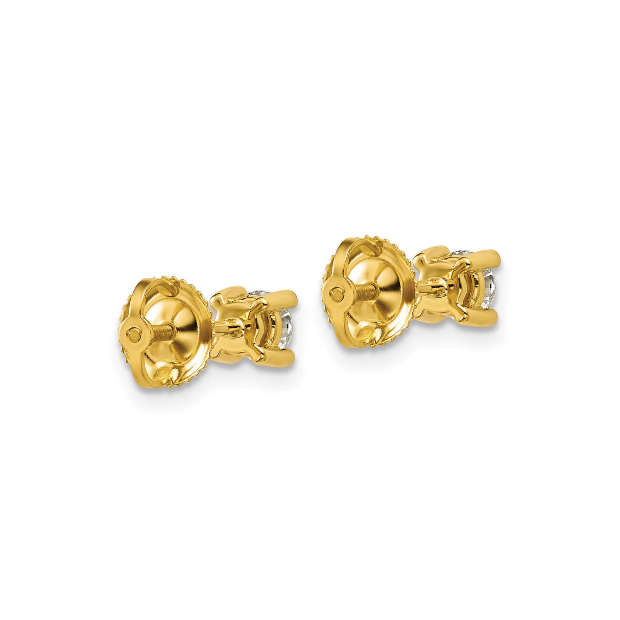 14k Yellow Gold Stud Earrings with Round Cut Lab Diamond Solitaire, Four Prong Screwback Design