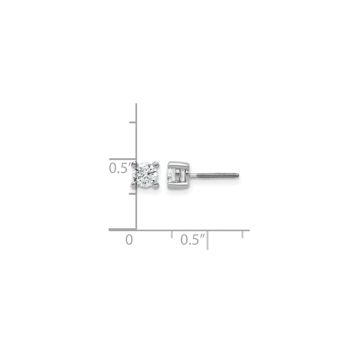 14k White Gold Diamond Stud Earrings with Round Lab Created Diamonds, Solitaire, Screw Back