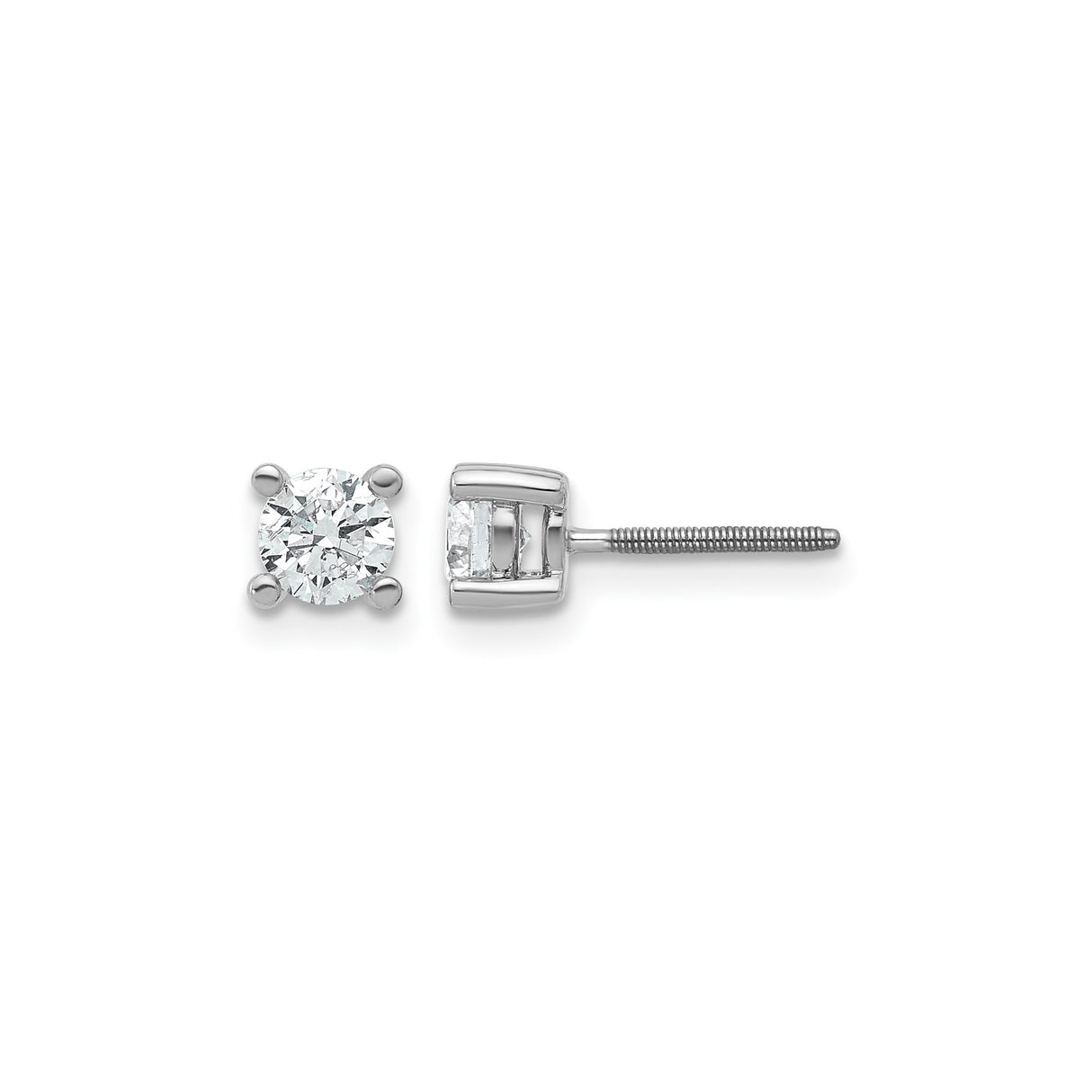 14k White Gold Diamond Stud Earrings with Round Lab Created Diamonds, Solitaire, Screw Back