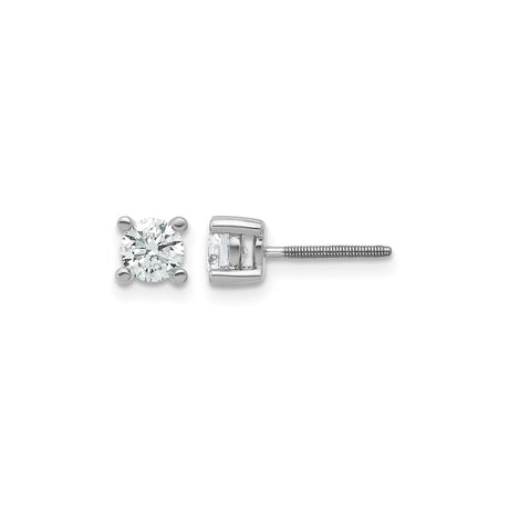 14k White Gold Diamond Stud Earrings with Round Lab Created Diamonds, Solitaire, Screw Back