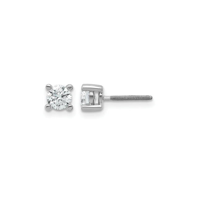 14k White Gold Diamond Stud Earrings with Round Lab Created Diamonds, Solitaire, Screw Back