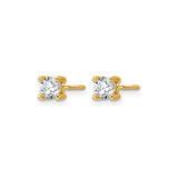 14k Yellow Gold Solitaire Stud Earrings with Round Cut White Lab Diamond, Screwback Design