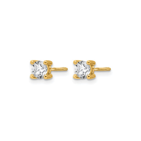 14k Yellow Gold Solitaire Stud Earrings with Round Cut White Lab Diamond, Screwback Design