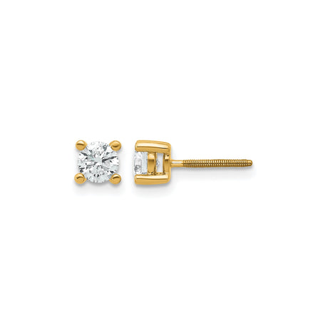 14k Yellow Gold Solitaire Stud Earrings with Round Cut White Lab Diamond, Screwback Design