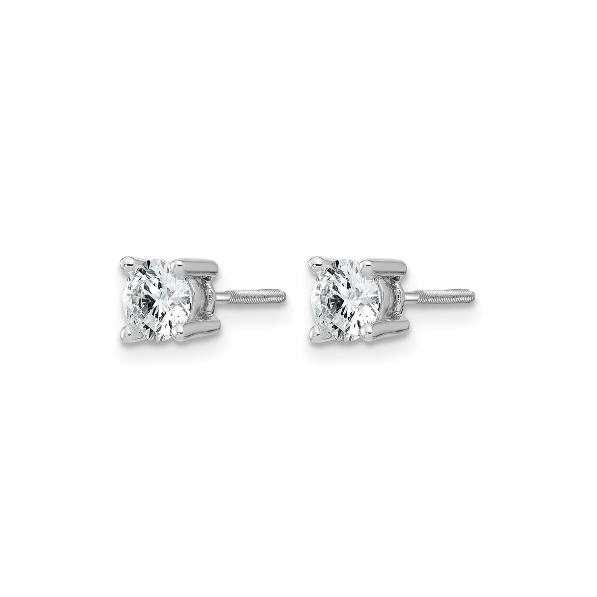 14k White Gold Stud Earrings with Round Brilliant Cut Gemstone, Four Prong Setting, Push Back