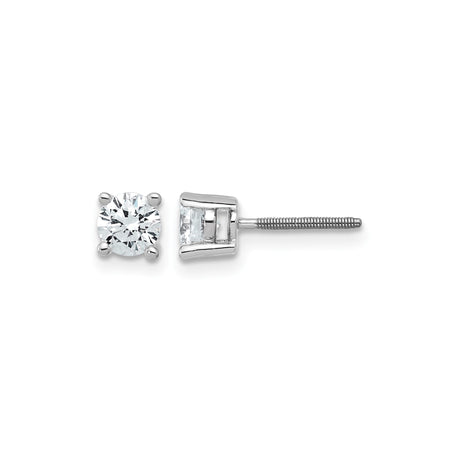 14k White Gold Stud Earrings with Round Brilliant Cut Gemstone, Four Prong Setting, Push Back