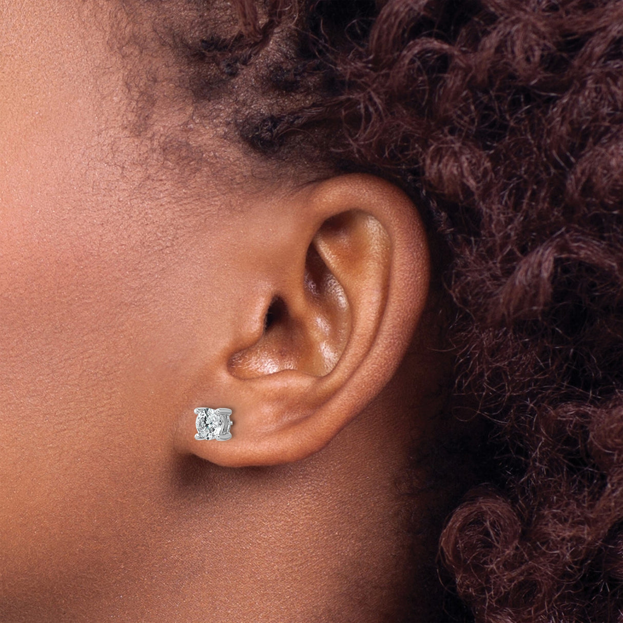 14k White Gold Diamond Stud Earrings, Round Cut Solitaire with Screw Back, Classic Four Prong Setting