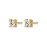 14k Yellow Gold Stud Earrings with Solitaire Cubic Zirconia, Screw-Back, Four Prong Setting
