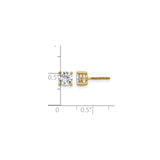 14k Yellow Gold Stud Earrings with Solitaire Cubic Zirconia, Screw-Back, Four Prong Setting