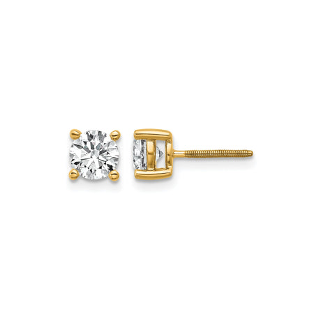 14k Yellow Gold Stud Earrings with Solitaire Cubic Zirconia, Screw-Back, Four Prong Setting