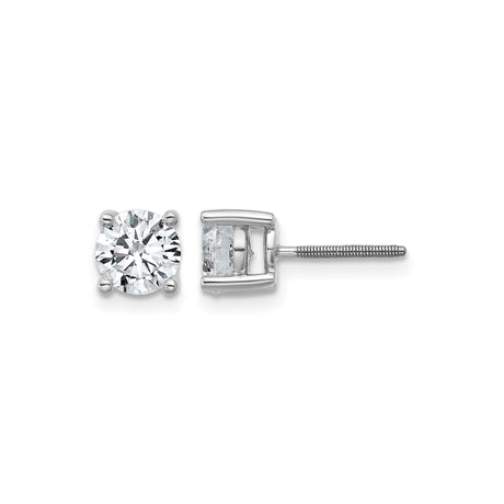 14k White Gold Diamond Stud Earrings, Round Lab Grown Solitaire, Four Prong, Screw Back
