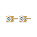 14k Yellow Gold Solitaire Stud Earrings with Clear Round Gemstone, Screw Back, Unisex Design