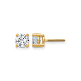 14k Yellow Gold Solitaire Stud Earrings with Clear Round Gemstone, Screw Back, Unisex Design