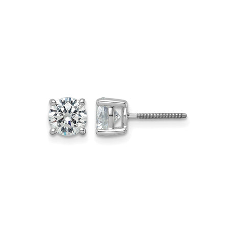 14k White Gold Solitaire Stud Earrings with Round Cut Clear Gemstones, Screw Back Design