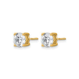 14k Yellow Gold Solitaire Stud Earrings with Clear Gemstones, Screw Back Setting
