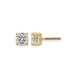 14k Yellow Gold Solitaire Stud Earrings with Clear Gemstones, Screw Back Setting