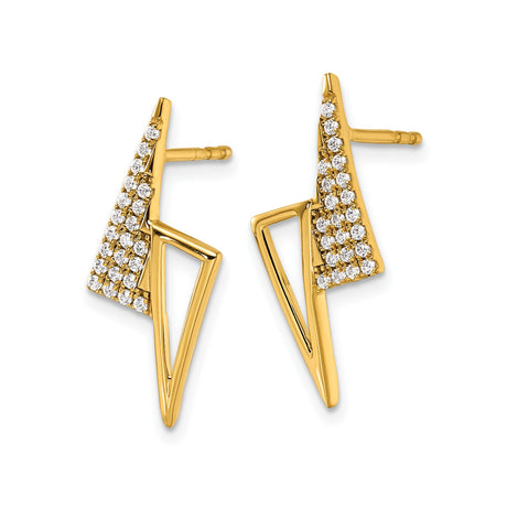 14k Yellow Gold Stud Earrings with Cubic Zirconia, Triangle and Lightning Bolt Design, Minimalist Style