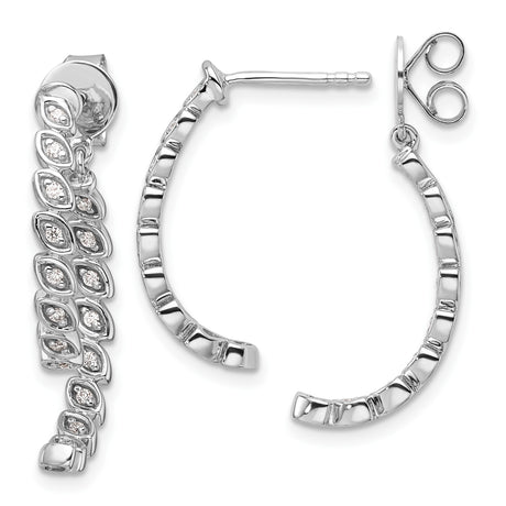 14k White Gold Hoop Earrings with Diamond Accents and Textured Marquise Leaf Design