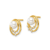 14k Yellow Gold Stud Earrings with White Pearl Center and Diamond Accents in Halo Design