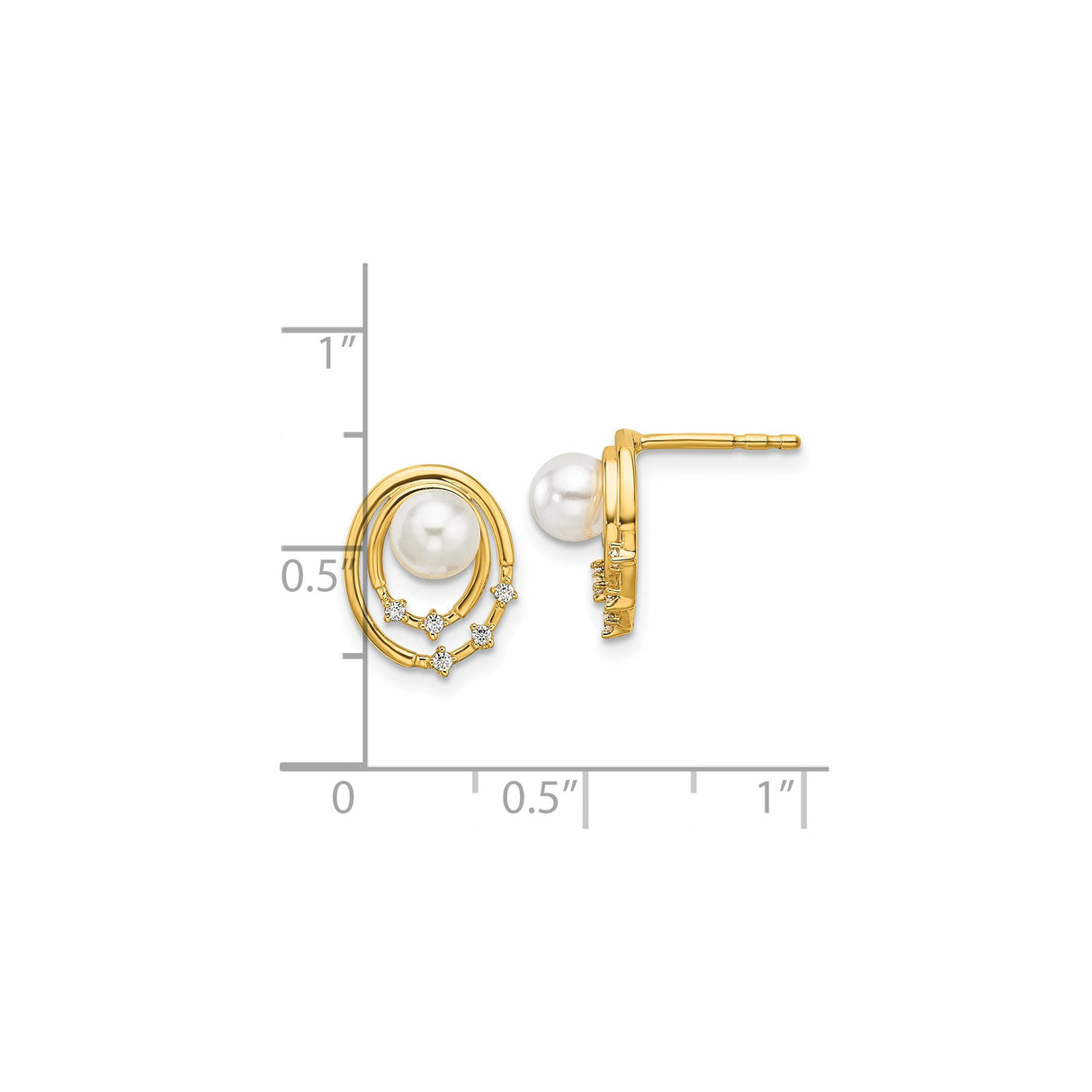 14k Yellow Gold Stud Earrings with White Pearl Center and Diamond Accents in Halo Design